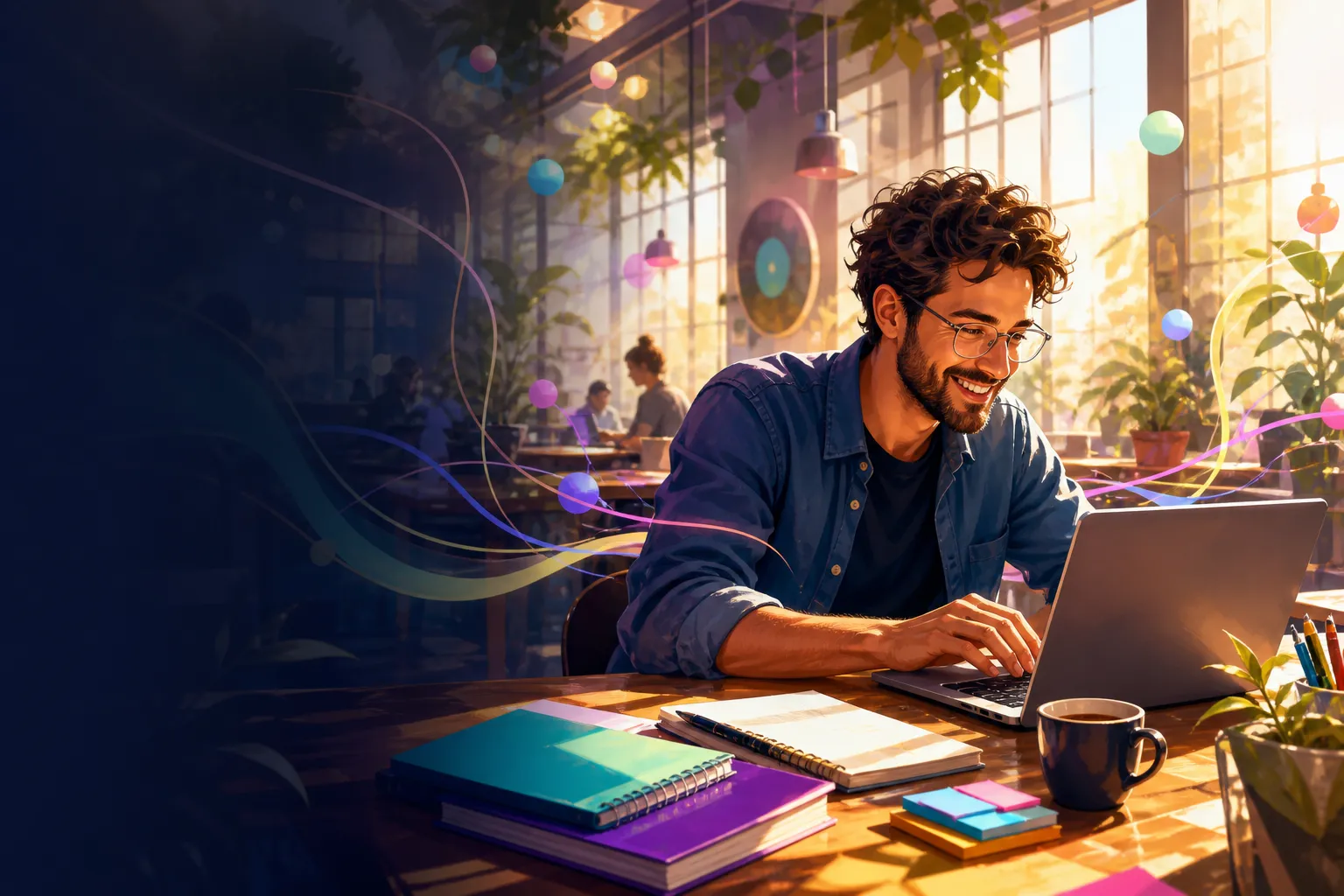 A joyful developer building Punctum in a bright creative studio